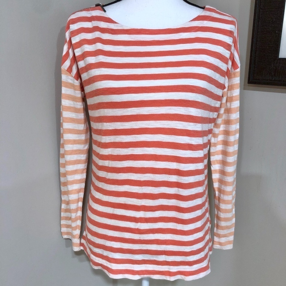*TALBOTS* Petite Orange x White Striped Shirt